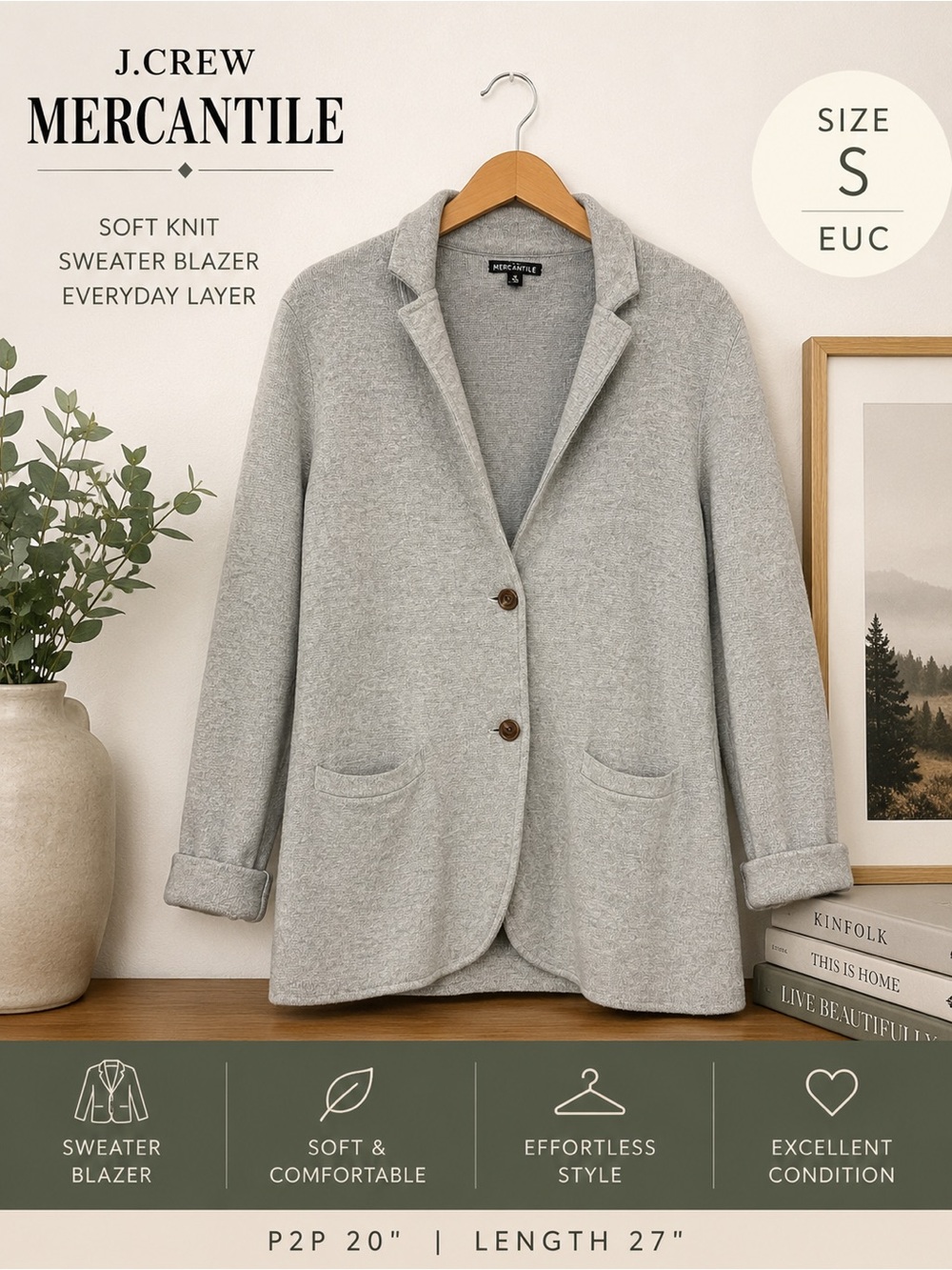 J.Crew Mercantile Gray Knit Sweater Blazer Cardigan Jacket Size Small